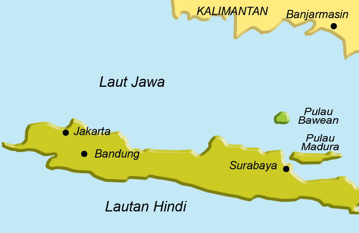 Lokasi Pulau Bawean, Indonesia.